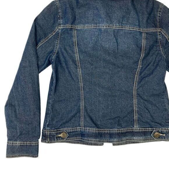 Baccini Denim Jacket Womens Size Medium Blue Dark Washed Embellished Button Up - Picture 10 of 16